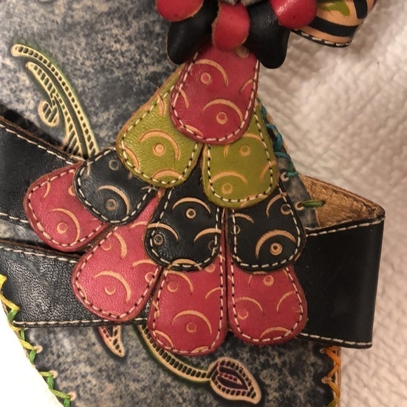 Elite “Navajo” wedge sandal , sz 10c navy & red - Picture 4 of 4